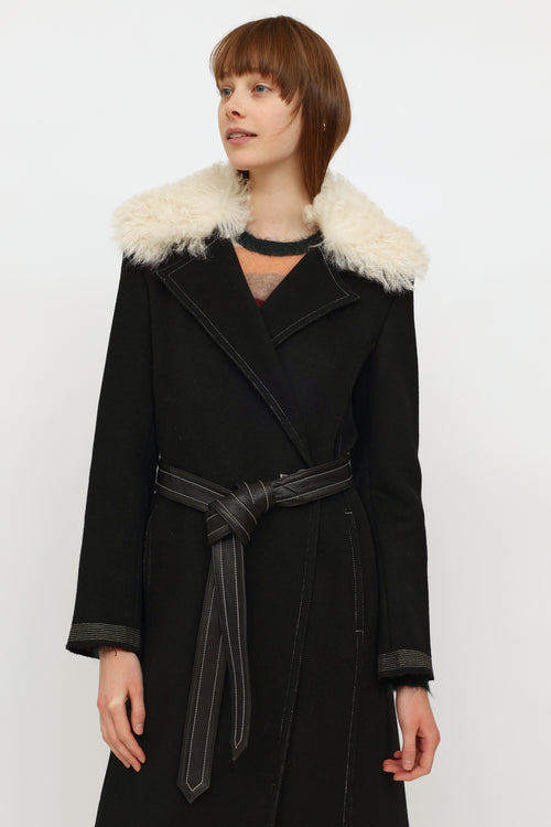 Helmut Lang Black Wool Shearling Coat