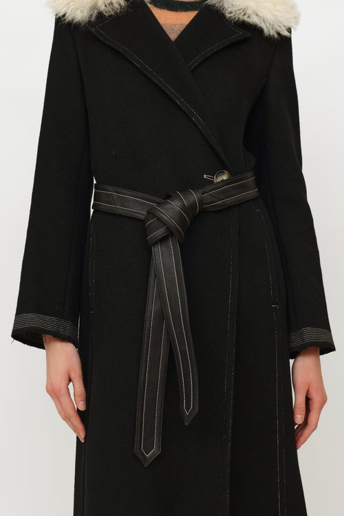 Helmut Lang Black Wool Shearling Coat