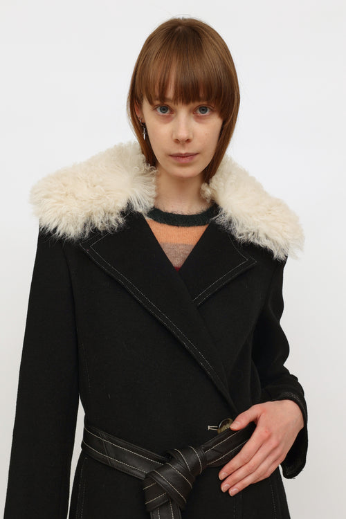 Helmut Lang Black Wool Shearling Coat