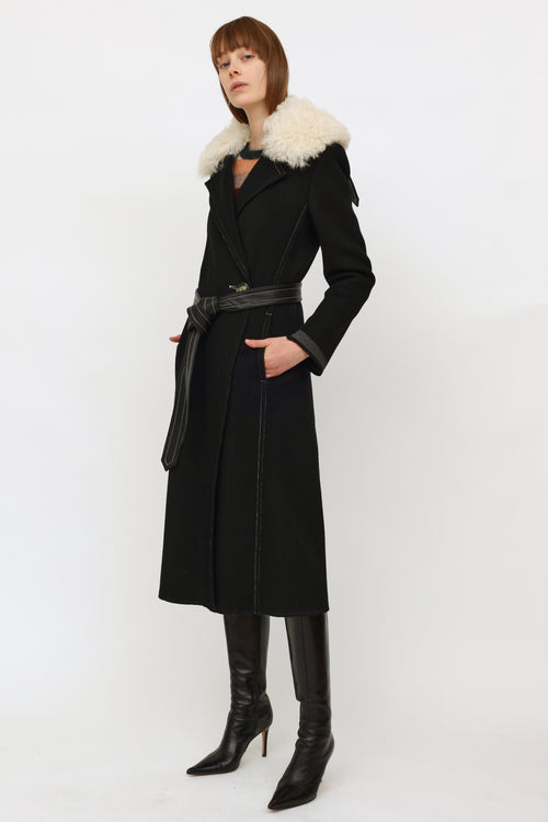 Helmut Lang Black Wool Shearling Coat