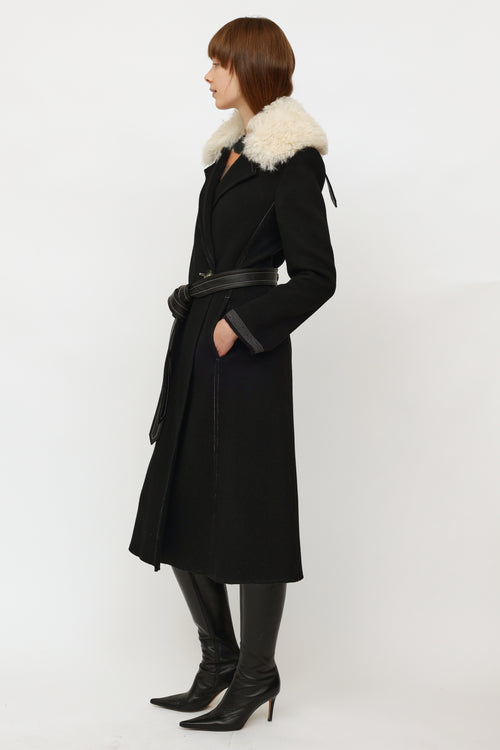 Helmut Lang Black Wool Shearling Coat