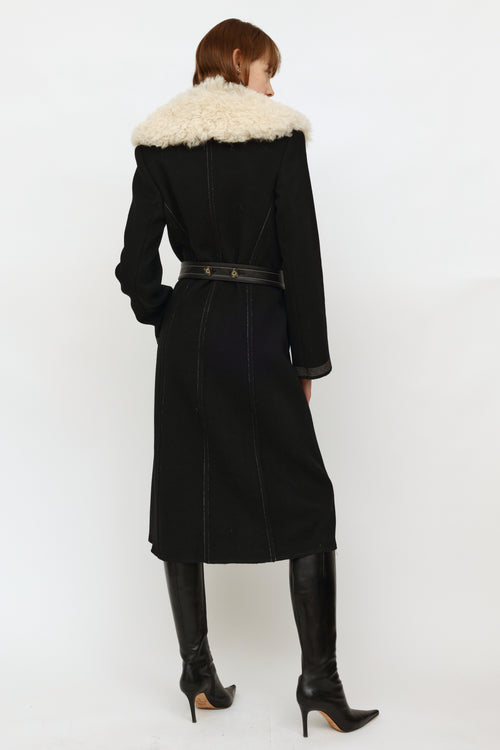 Helmut Lang Black Wool Shearling Coat