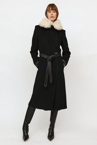 Helmut Lang Black Wool Shearling Coat