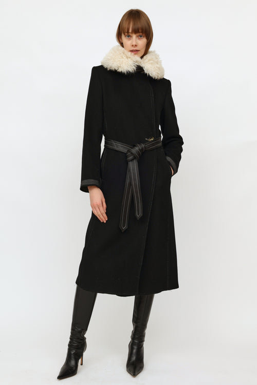 Helmut Lang Black Wool Shearling Coat