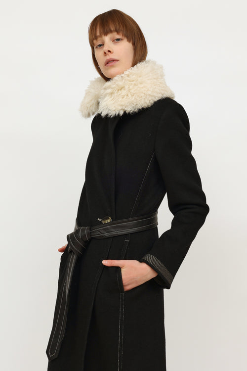 Helmut Lang Black Wool Shearling Coat