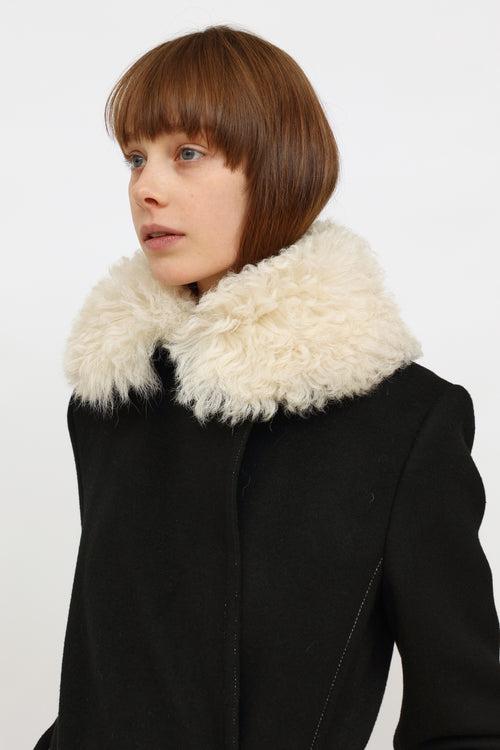 Helmut Lang Black Wool Shearling Coat