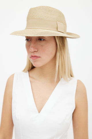 Hermès Beige Isola Tresse Papier Fedora Hat