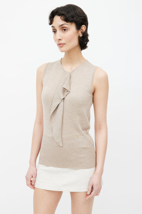 Hermès Beige Cashmere 
Silk Blend Ruffle Top