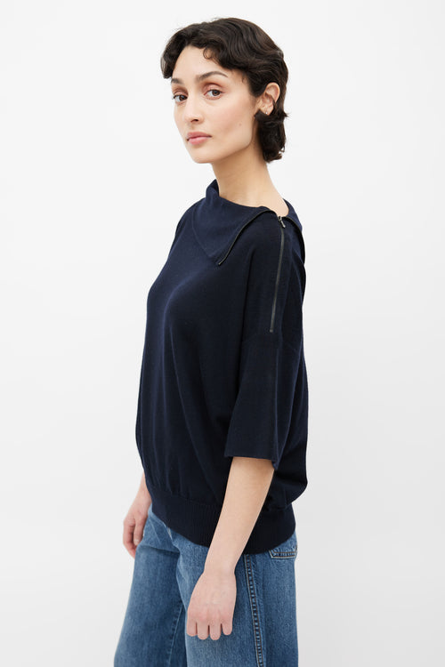 Hermès Black Cashmere Zip Short Sleeve Sweater