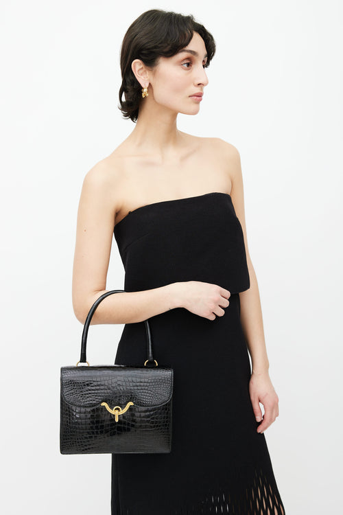 Hermes Black Shiny Textured Vasco Bag