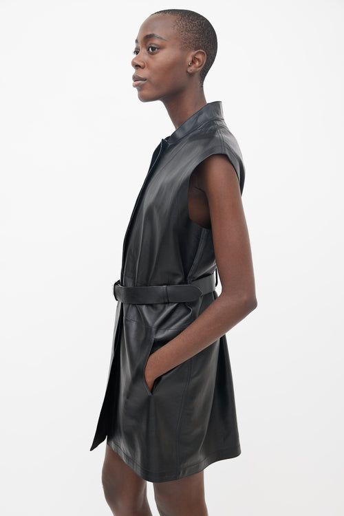 Hermès Black Leather Belted Sleeveless Dress