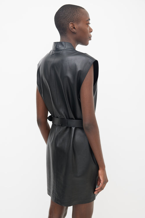 Hermès Black Leather Belted Sleeveless Dress