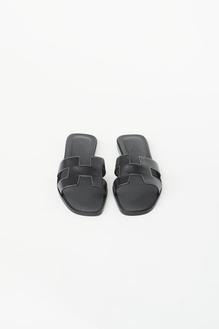 Hermès Black Leather Oran Flat Sandal