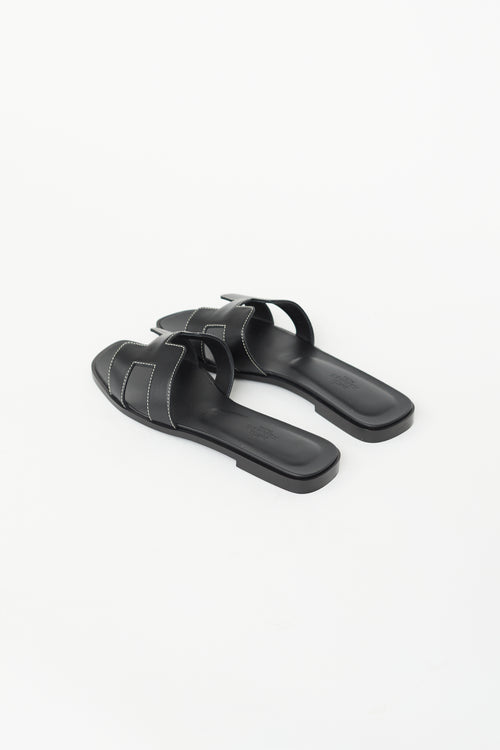 Hermès Black Leather Oran Flat Sandal