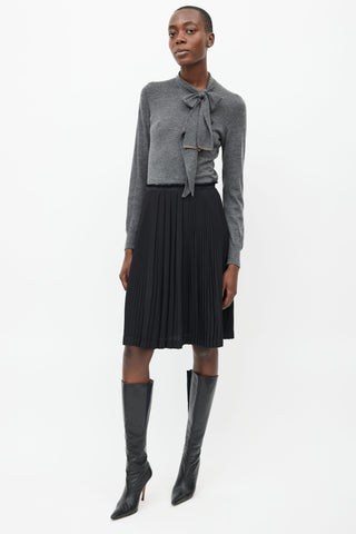 Hermès Black Pleated Logo Skirt