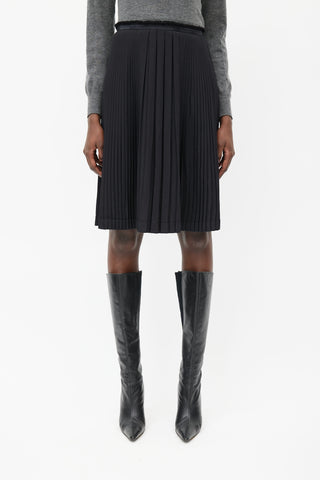 Hermès Black Pleated Logo Skirt