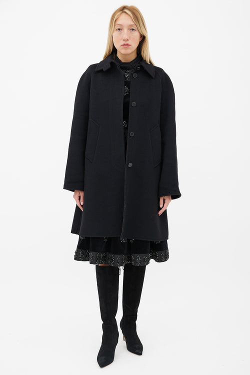 Hermès Black Wool 
Brown Pattern Lining Coat