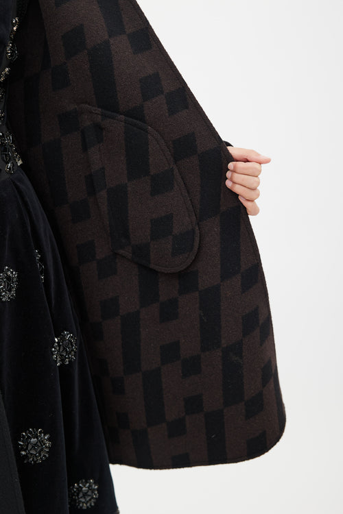 Hermès Black Wool 
Brown Pattern Lining Coat