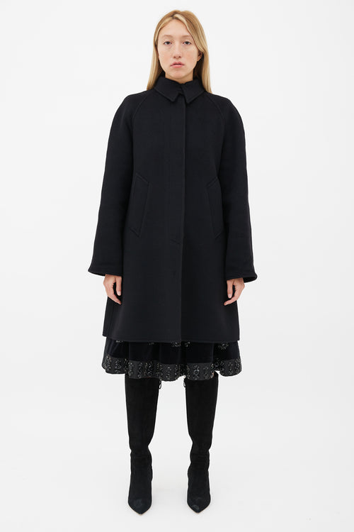 Hermès Black Wool 
Brown Pattern Lining Coat