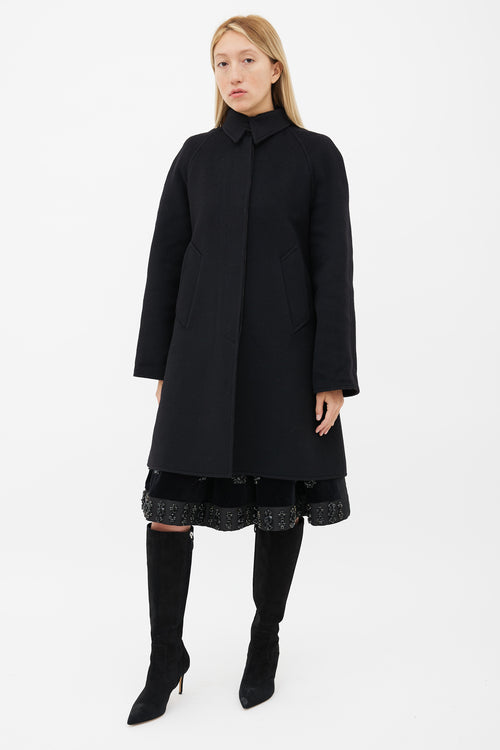 Hermès Black Wool 
Brown Pattern Lining Coat