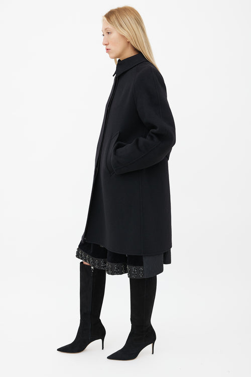 Hermès Black Wool 
Brown Pattern Lining Coat