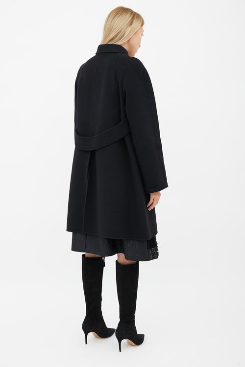 Hermès Black Wool 
Brown Pattern Lining Coat