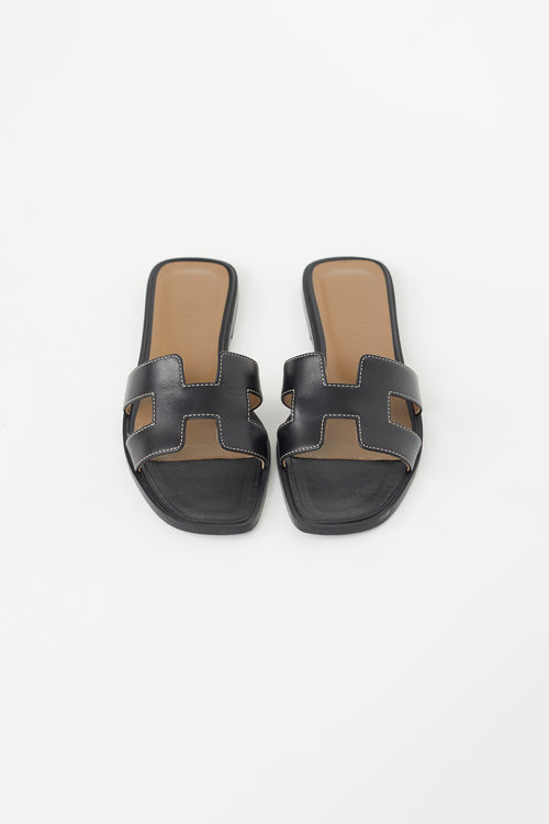 Hermès Black Leather Oran Flat Sandal