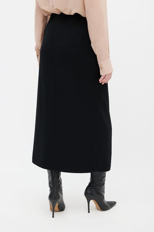 Hermès Black Silk Midi Pencil Skirt