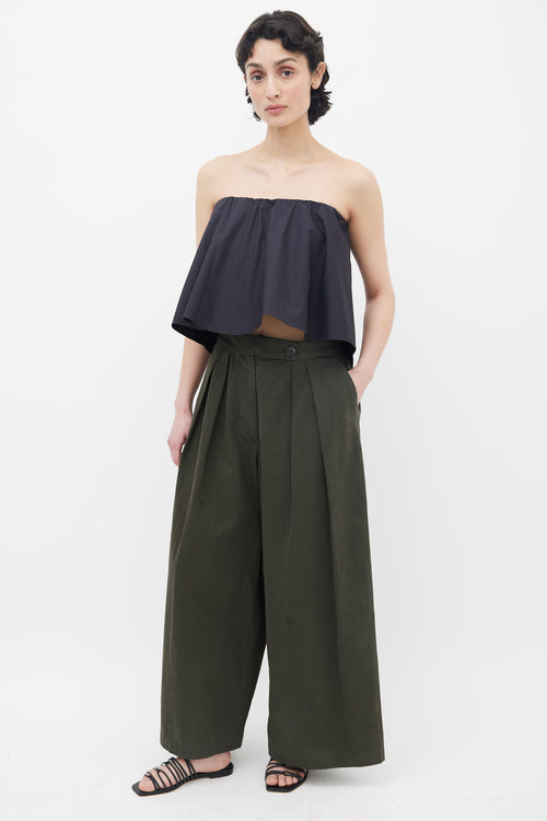 Dries Van Noten Green Cotton Wide Leg Trouser