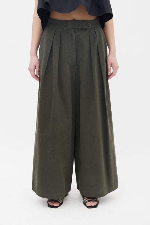 Dries Van Noten Green Cotton Wide Leg Trouser