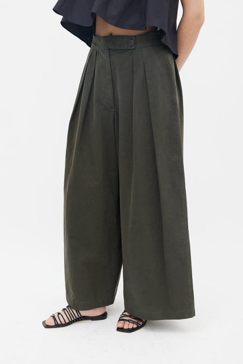 Dries Van Noten Green Cotton Wide Leg Trouser