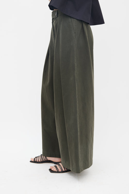 Dries Van Noten Green Cotton Wide Leg Trouser