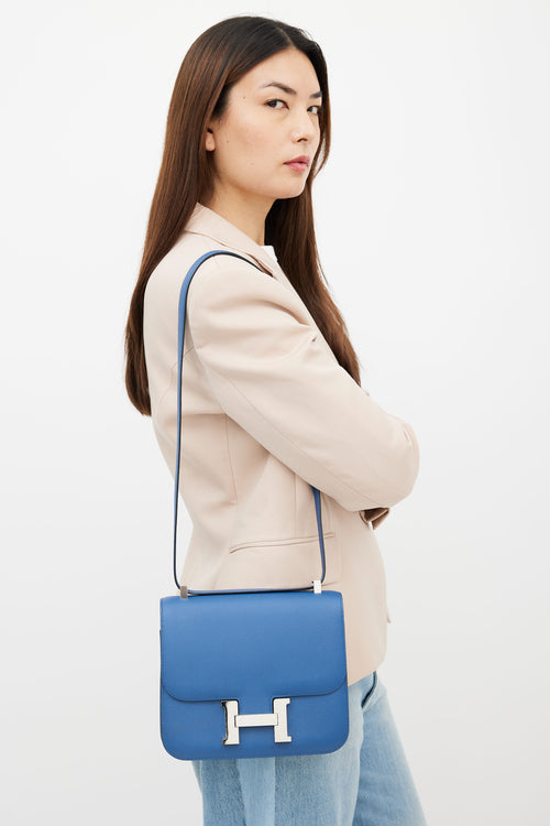 Hermès Blue Epsom Leather Constance  Shoulder Bag