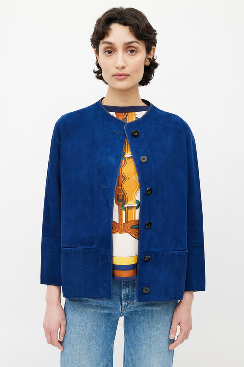 Hermès Blue Suede Button Up Jacket