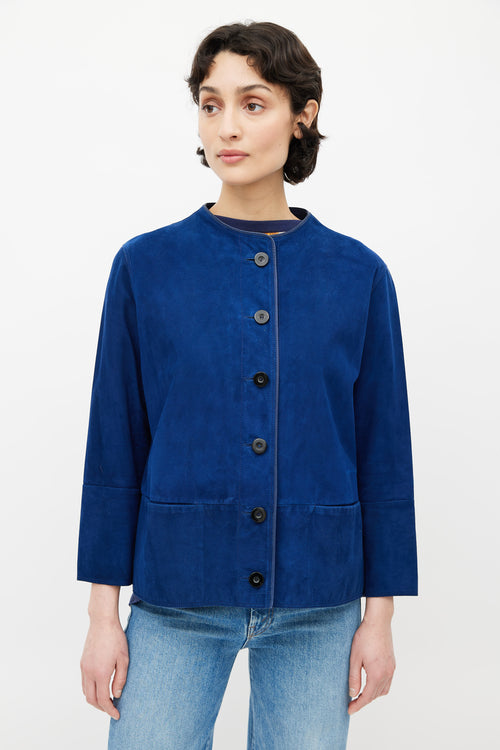 Hermès Blue Suede Button Up Jacket