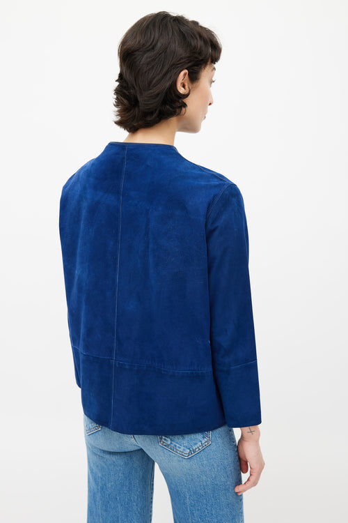 Hermès Blue Suede Button Up Jacket