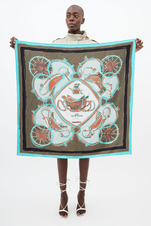 Hermès Blue 
Brown New Springs 90 Print Scarf