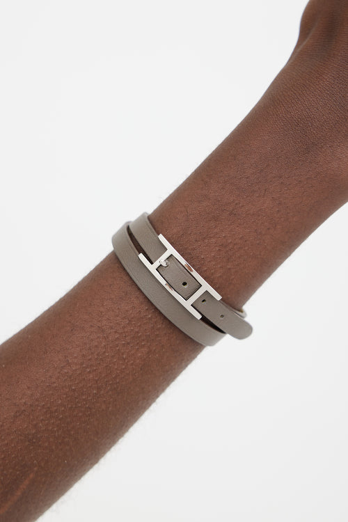 Hermès Taupe 
Yellow Leather Behapi Double Tour Bracelet