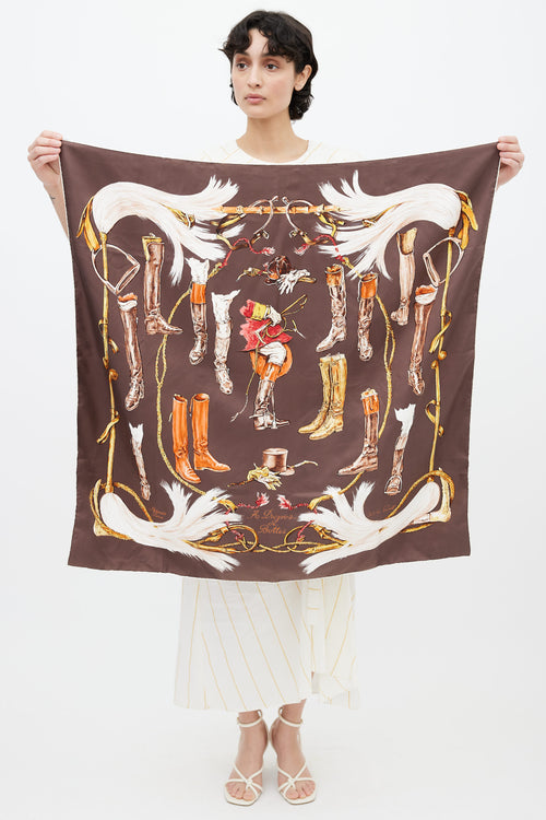 Hermès Brown Silk A Propos De Bottes Scarf