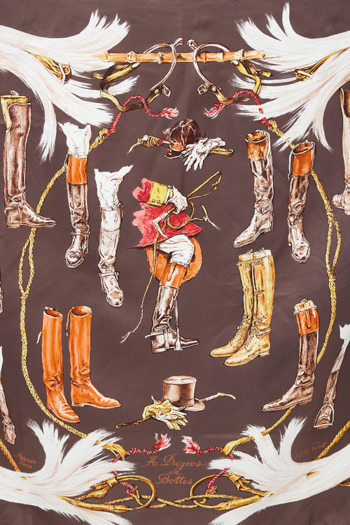 Hermès Brown Silk A Propos De Bottes Scarf