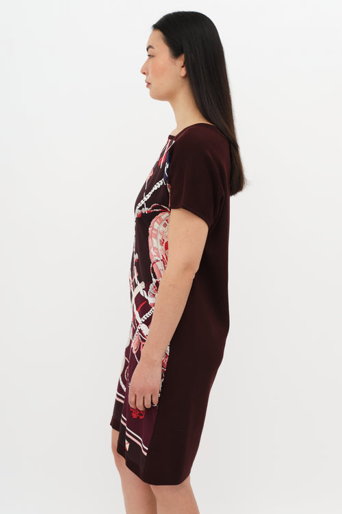 Hermès Burgundy Cles et Badines Silk Dress