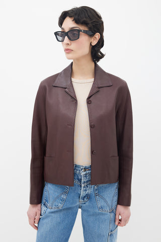 Hermès Burgundy Leather Short Jacket