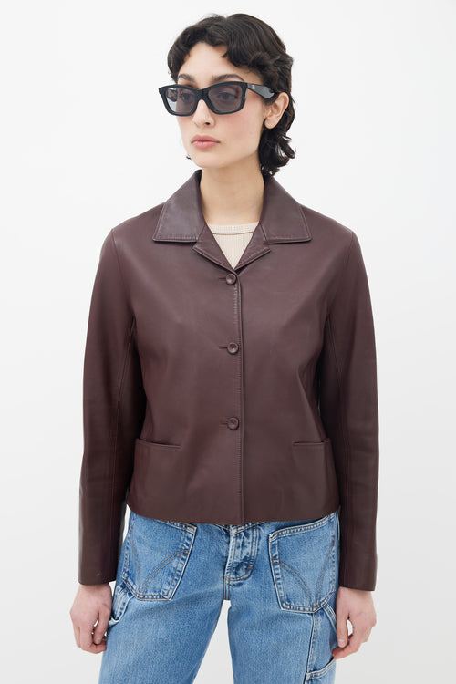 Hermès Burgundy Leather Short Jacket