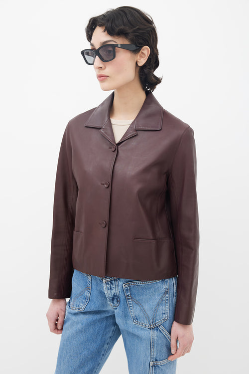 Hermès Burgundy Leather Short Jacket