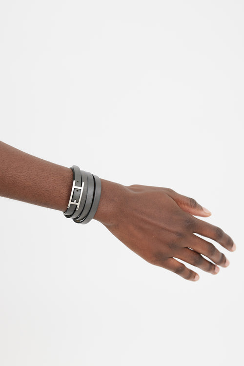 Hermès Dark Grey Leather Api Bracelet