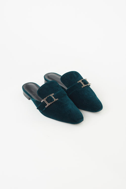 Hermès Dark Green Velvet Beauty Mule