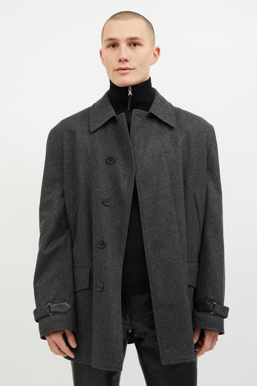 Hermès Dark Grey Wool Leather Lined Coat