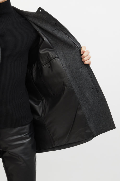 Hermès Dark Grey Wool Leather Lined Coat