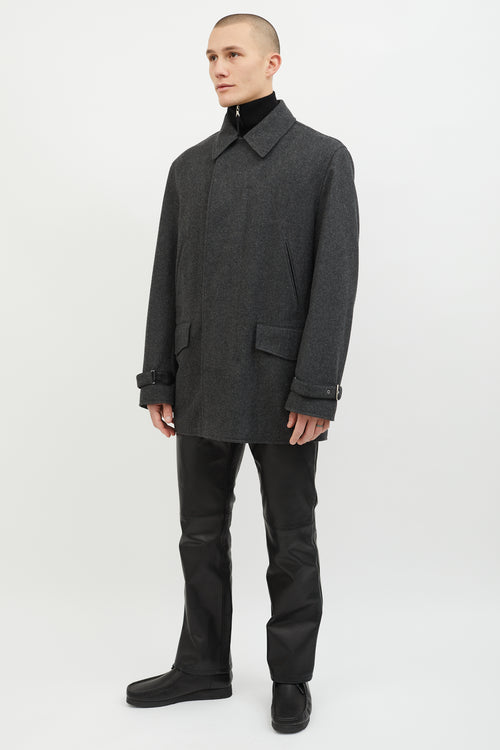 Hermès Dark Grey Wool Leather Lined Coat