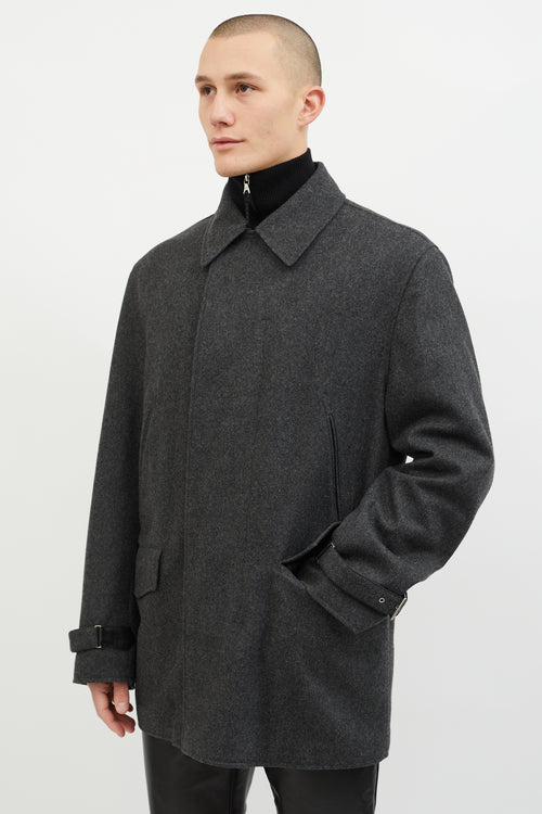 Hermès Dark Grey Wool Leather Lined Coat